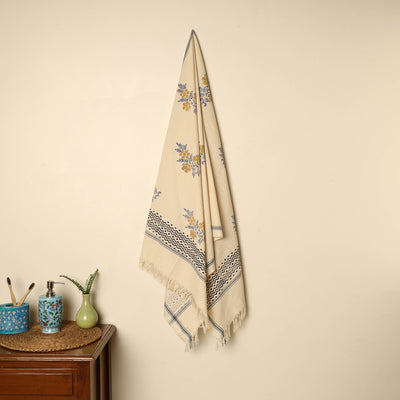 Beige - Block Printed Handloom Cotton Sanganeri Towel 37