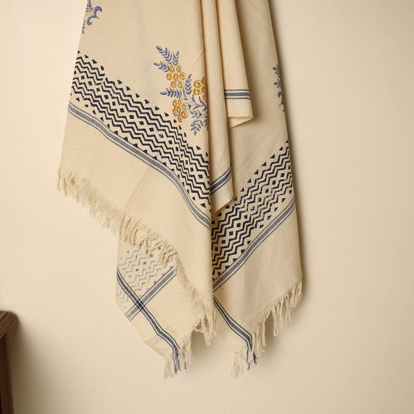 Beige - Block Printed Handloom Cotton Sanganeri Towel 37