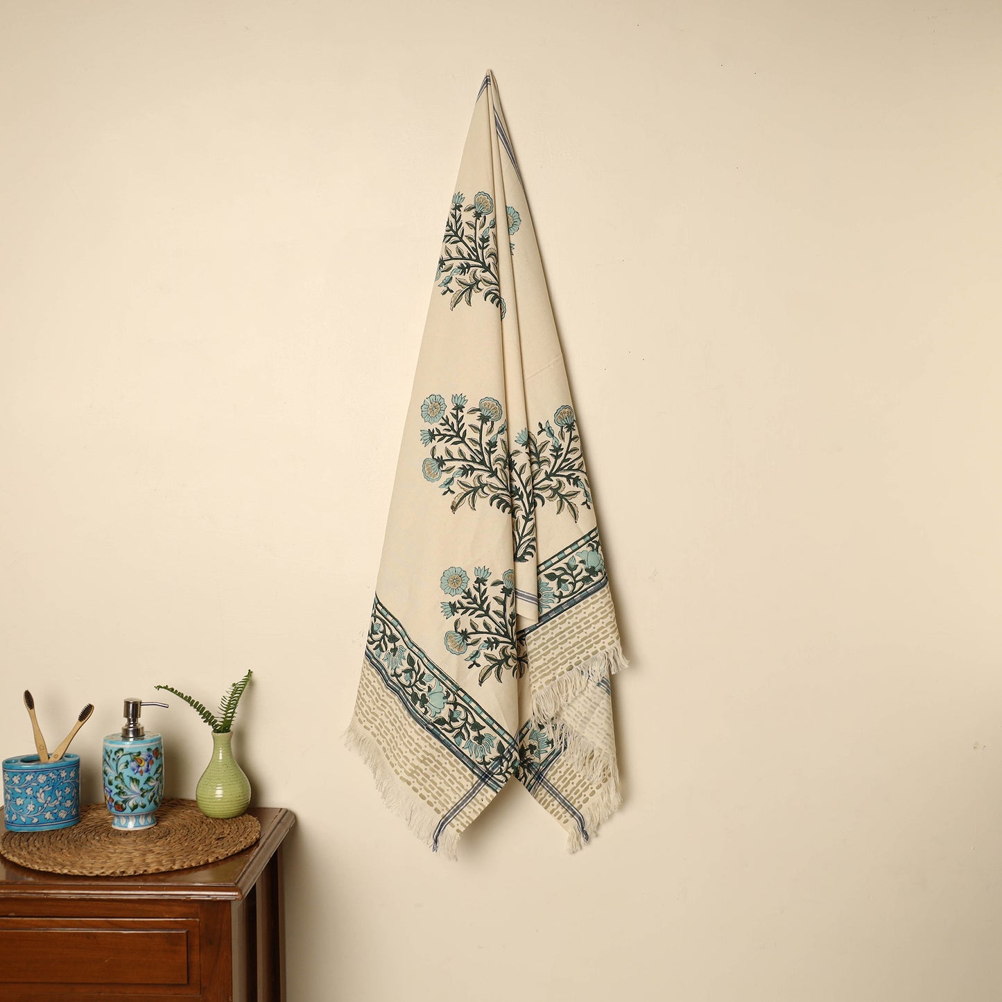 Beige - Block Printed Handloom Cotton Sanganeri Towel 38