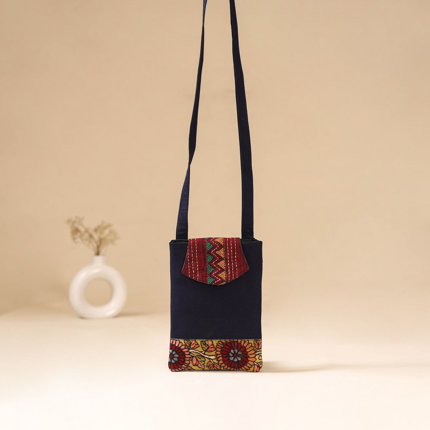 Srikalahasti Handpainted Kalamkari Sling Bag by Dwarka Plus 06