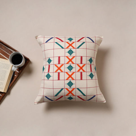 White - Urmul Kashida Stitch Handwoven Cushion Cover (16 x 16 in) 01