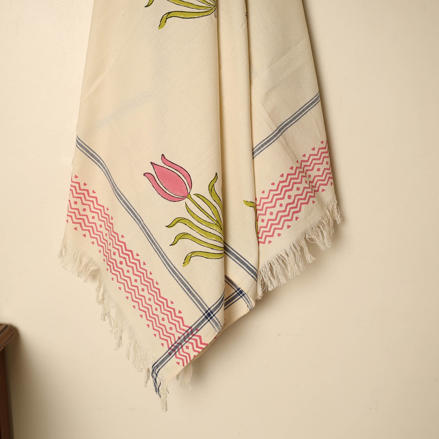 Beige - Block Printed Handloom Cotton Sanganeri Towel 40