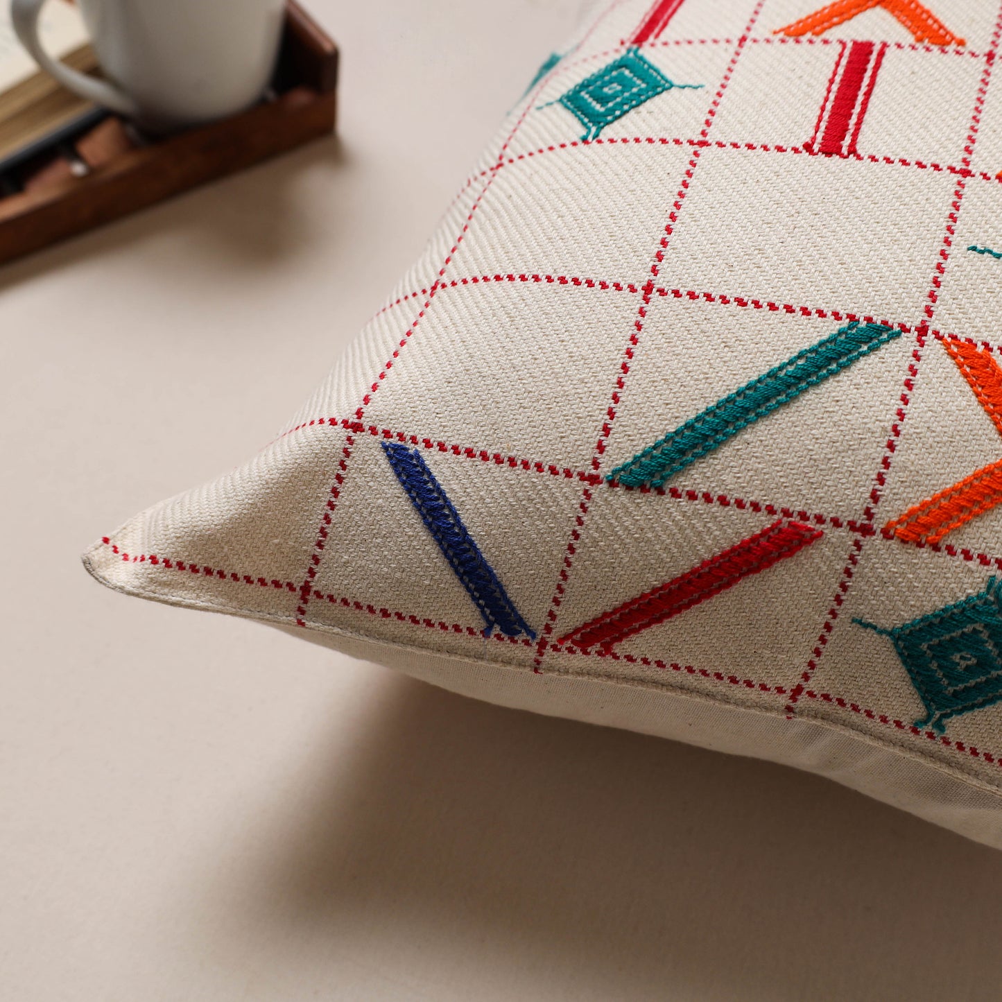 Urmul Kashida Stitch Handwoven Cushion Cover (16 x 16 in) 01