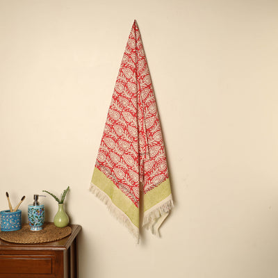 Red - Block Printed Handloom Cotton Sanganeri Towel 41