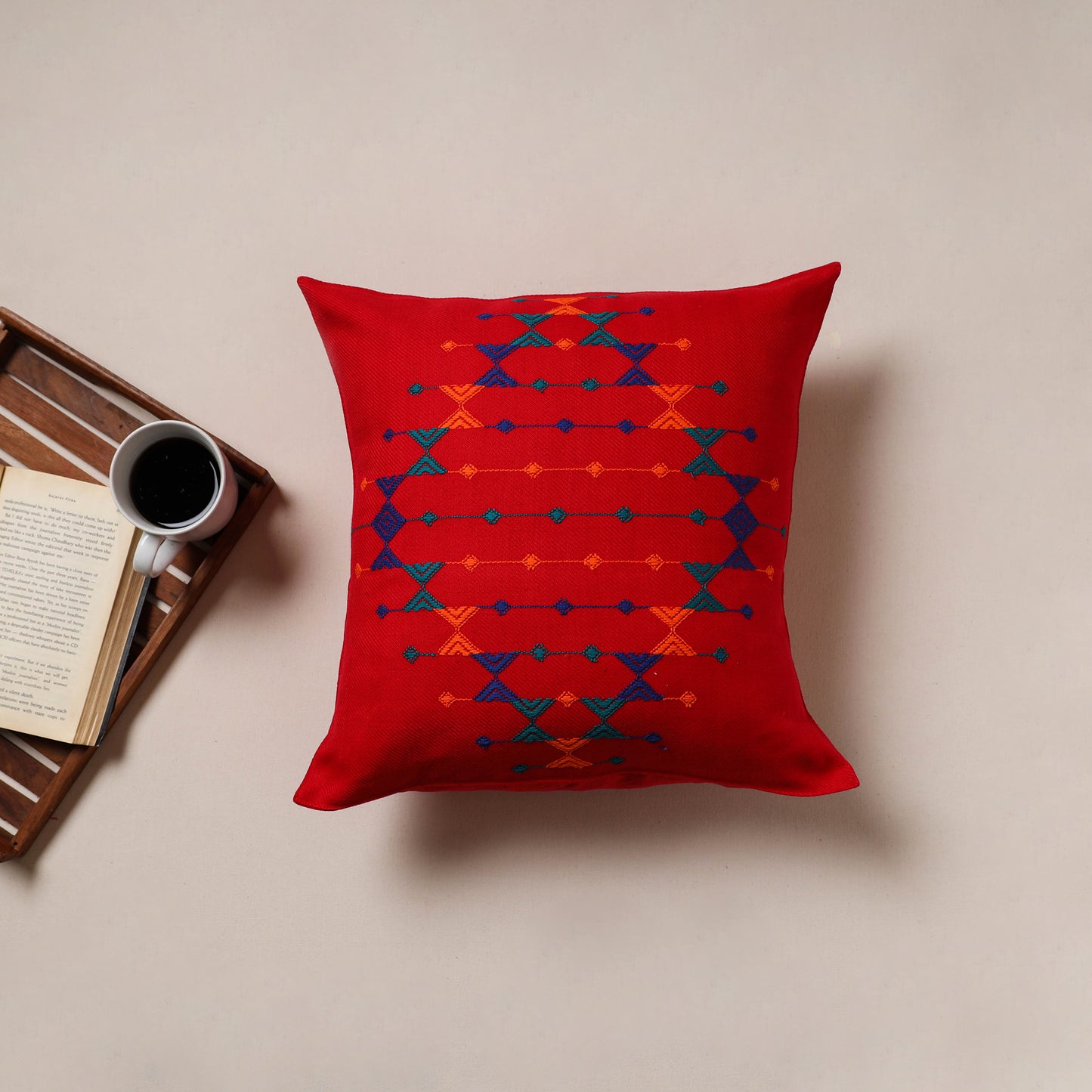 Urmul Kashida Stitch Handwoven Cushion Cover (16 x 16 in) 02