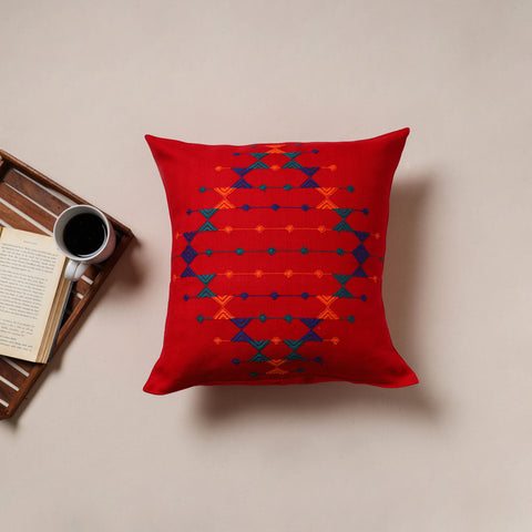 Red - Urmul Kashida Stitch Handwoven Cushion Cover (16 x 16 in) 02
