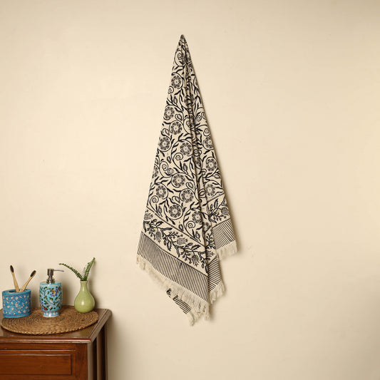 Black - Block Printed Handloom Cotton Sanganeri Towel 42