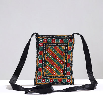 Multicolor - Kutch Abhla Hand Embroidery Mirror Work Mashru Silk Sling Bag 01