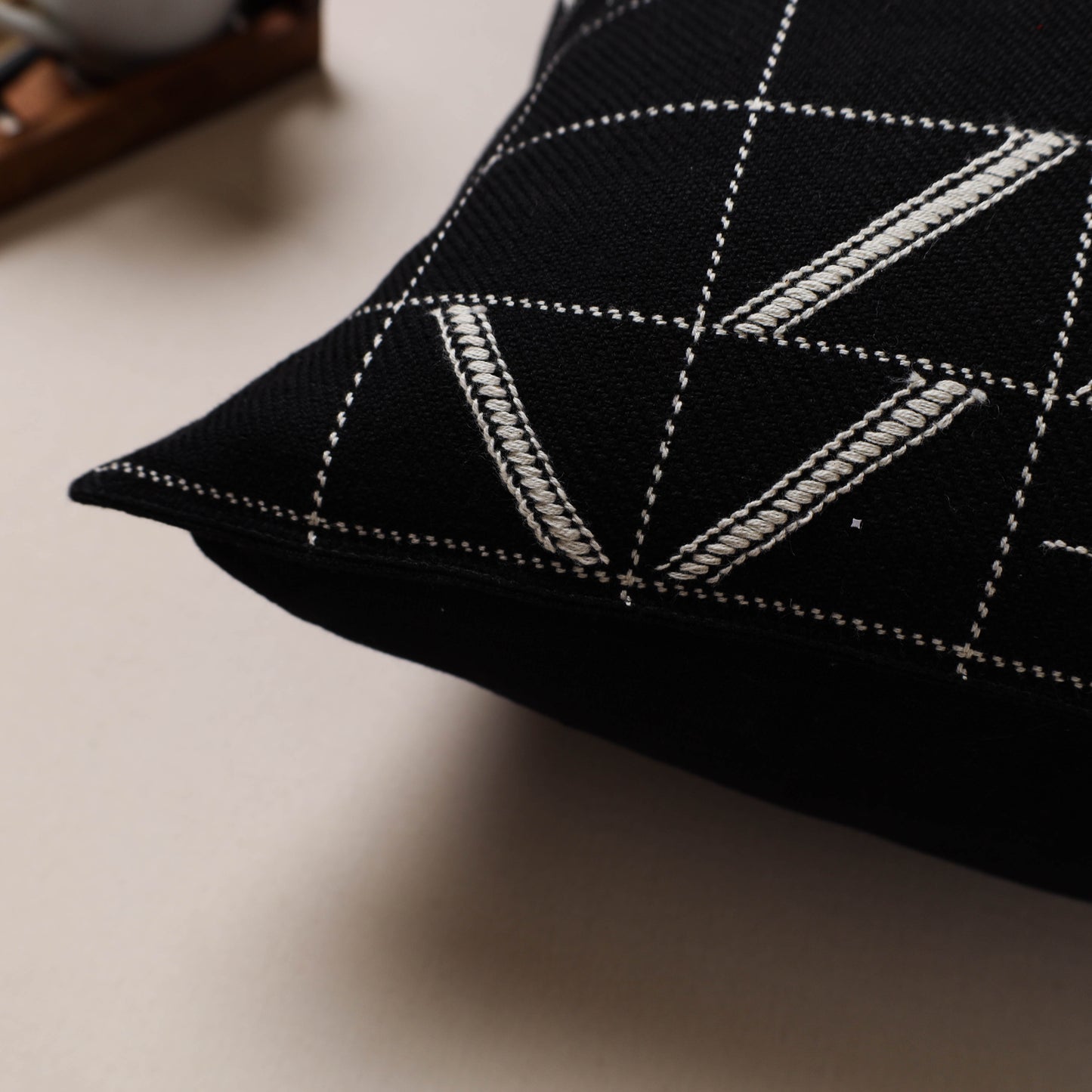 Urmul Kashida Stitch Handwoven Cushion Cover (16 x 16 in) 03