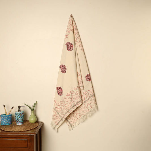 Beige - Block Printed Handloom Cotton Sanganeri Towel 44