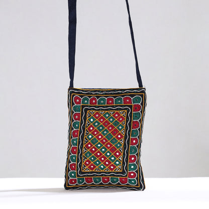 Multicolor - Kutch Abhla Hand Embroidery Mirror Work Mashru Silk Sling Bag 03