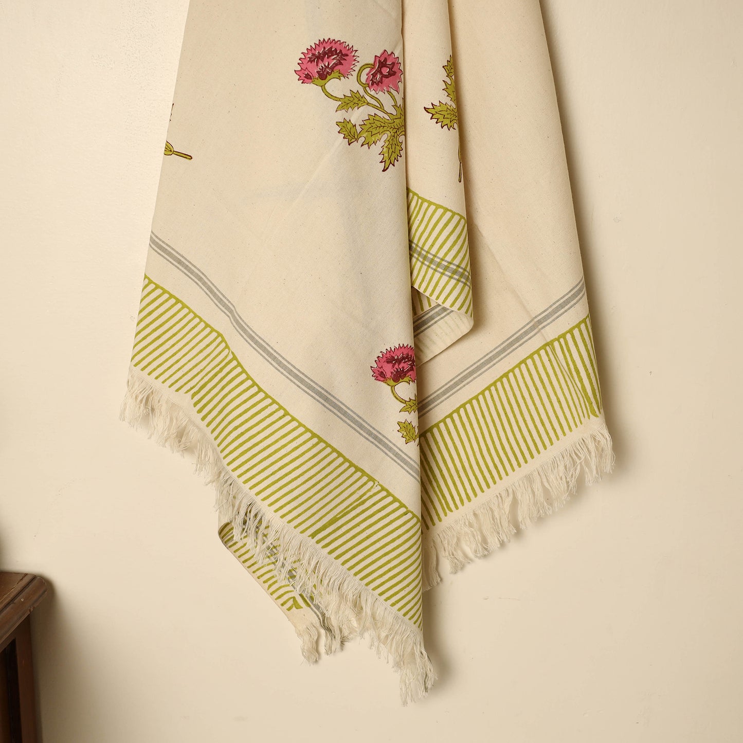 Beige - Block Printed Handloom Cotton Sanganeri Towel 45