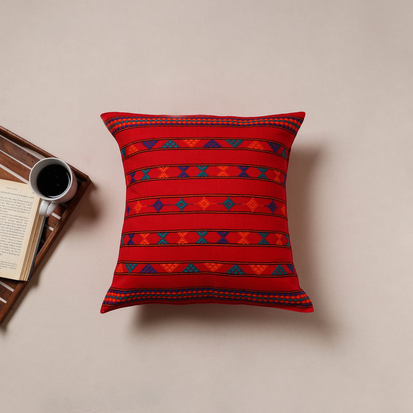 Urmul Kashida Stitch Handwoven Cushion Cover (16 x 16 in) 07