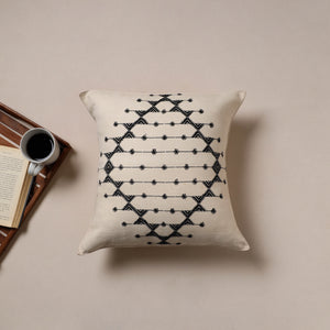 White - Urmul Kashida Stitch Handwoven Cushion Cover (16 x 16 in) 09