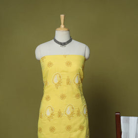 Yellow - 3pc hand embroidery cotton lucknow chikankari