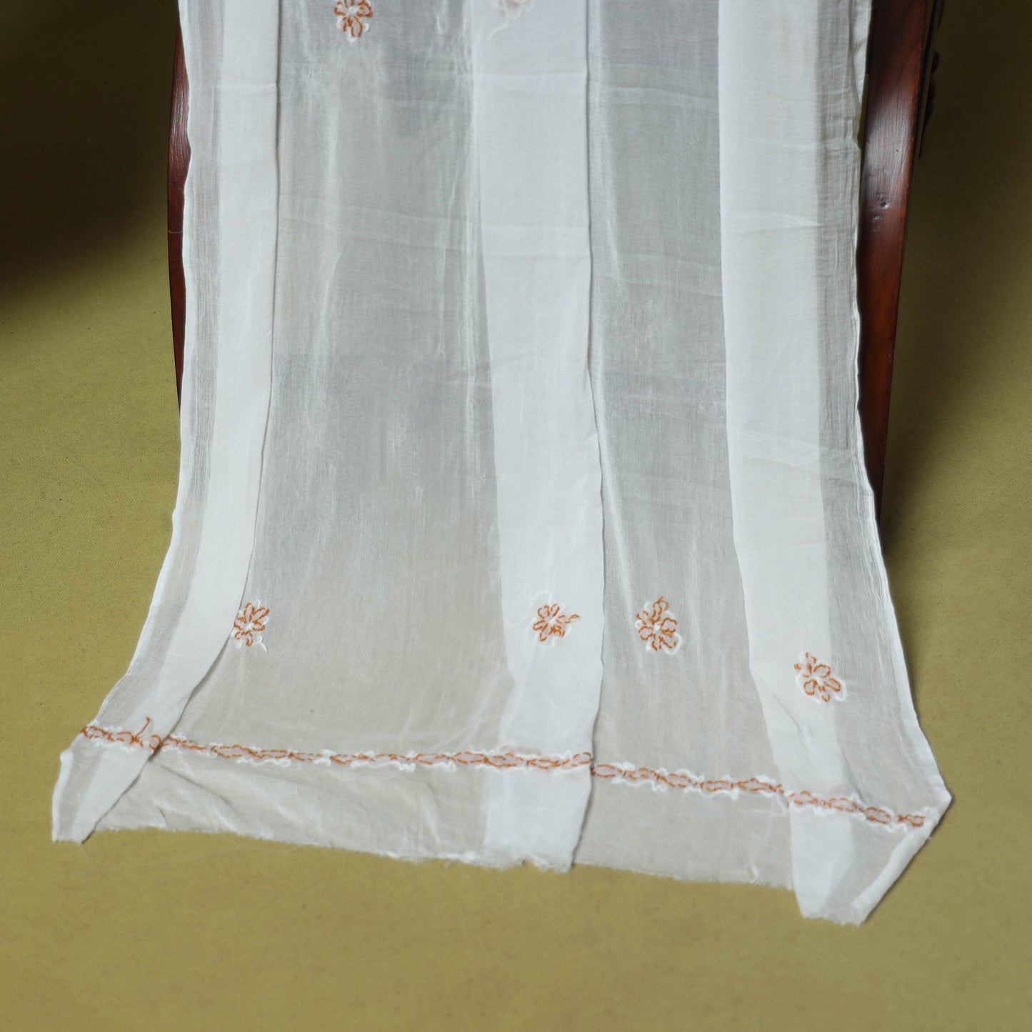 Yellow - 3pc hand embroidery cotton lucknow chikankari