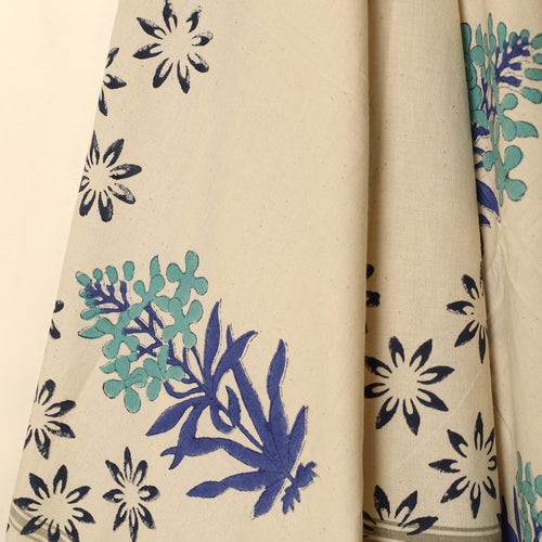 Beige - Block Printed Handloom Cotton Sanganeri Towel 49