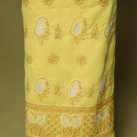 Yellow - 3pc hand embroidery cotton lucknow chikankari