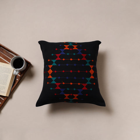Black - Urmul Kashida Stitch Handwoven Cushion Cover (16 x 16 in) 12