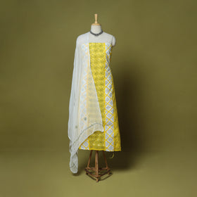 Yellow - 3pc hand embroidery cotton lucknow chikankari