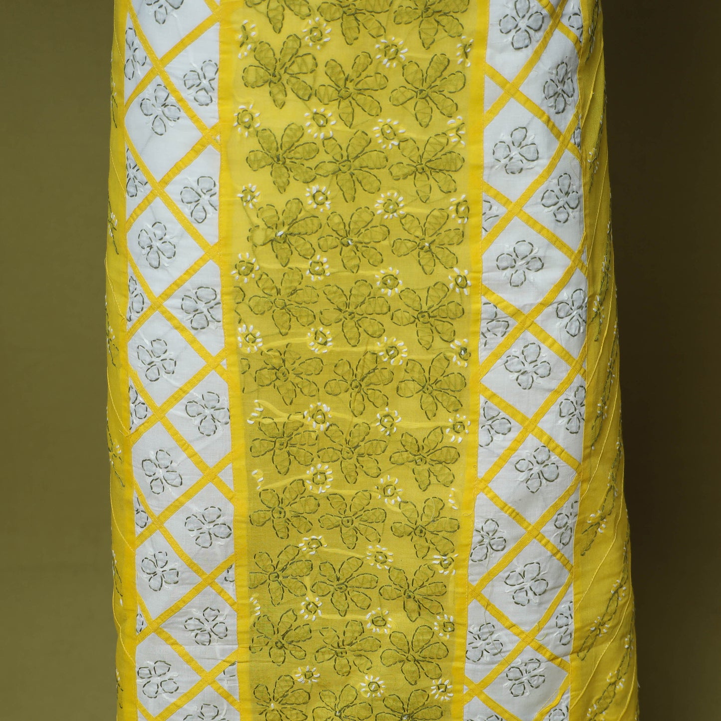 Yellow - 3pc hand embroidery cotton lucknow chikankari