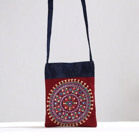 Red Kutch Neran Hand Embroidery Mashru Silk Sling Bag