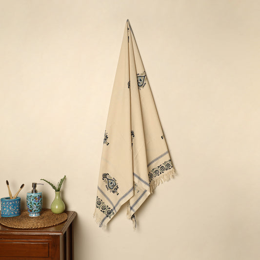 Beige - Block Printed Handloom Cotton Sanganeri Towel 52