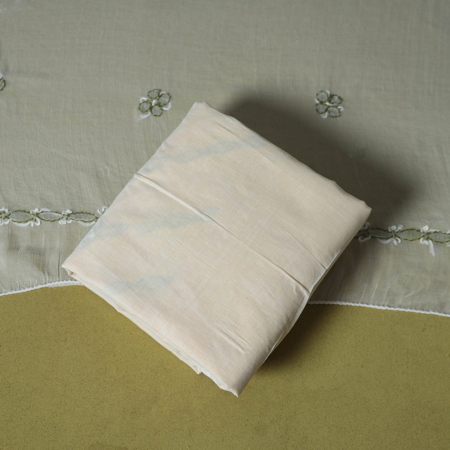 Yellow - 3pc hand embroidery cotton lucknow chikankari