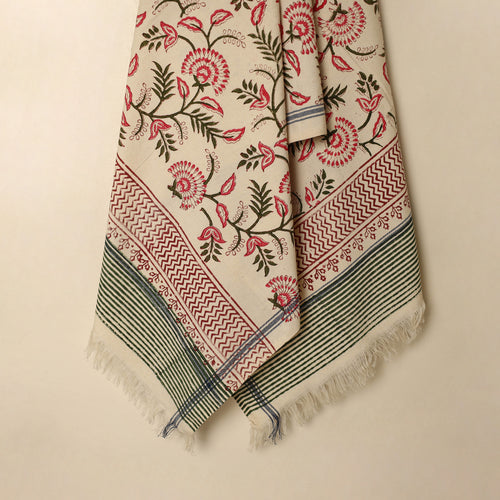 Beige - Block Printed Handloom Cotton Sanganeri Towel 56