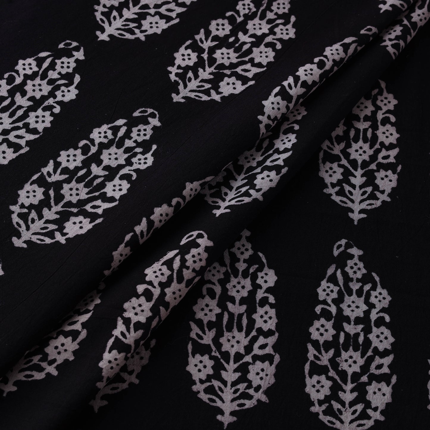 Black - Bagh Hand Block Print Natural Dyed Cotton Fabric 02
