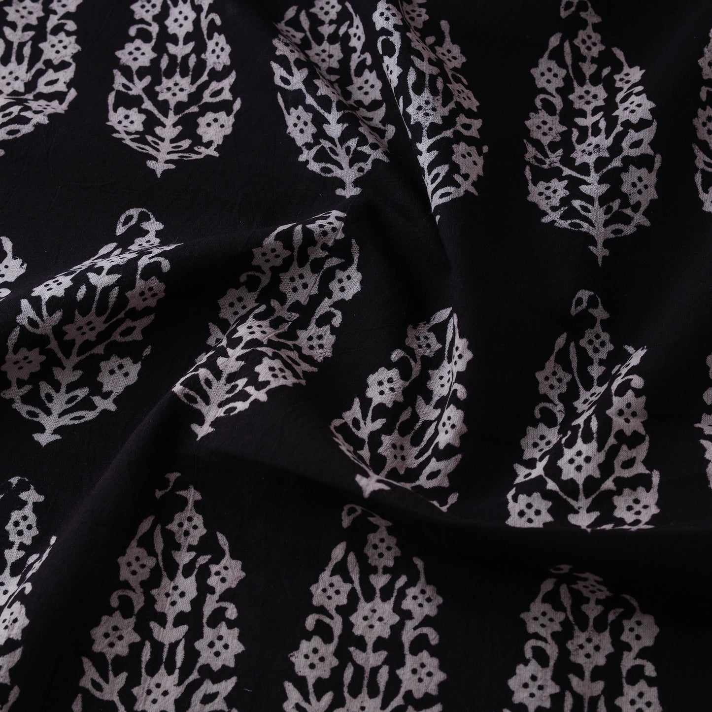 Black - Bagh Hand Block Print Natural Dyed Cotton Fabric 02