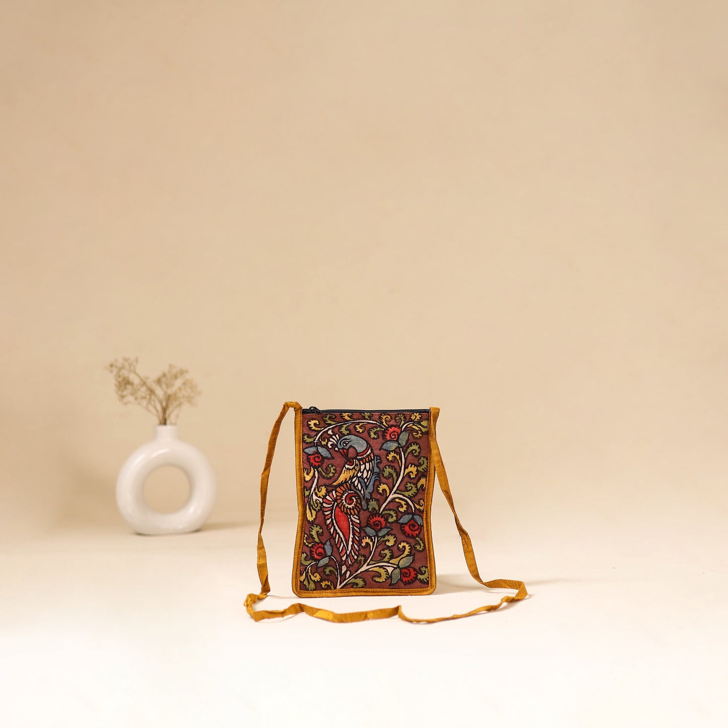 Srikalahasti Handpainted Kalamkari Sling Bag by Dwarka Plus 25