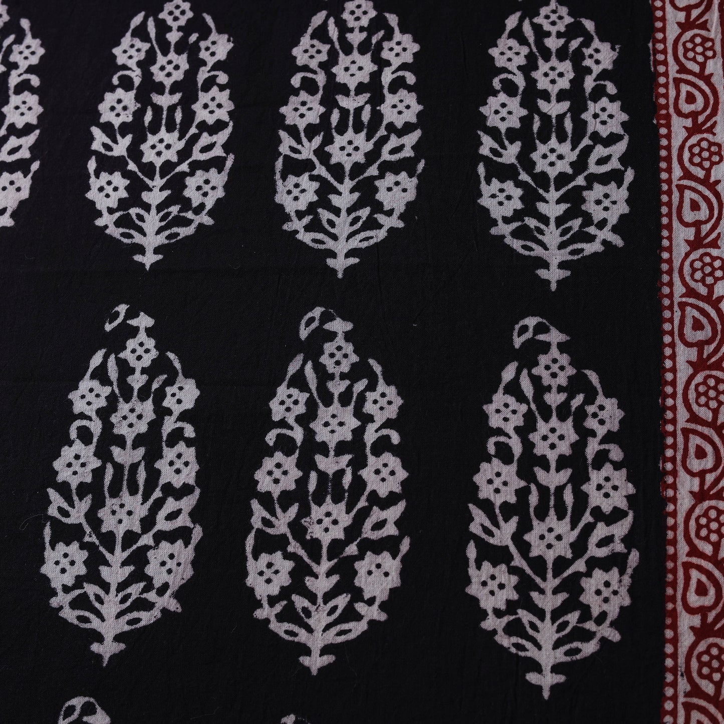Black - Bagh Hand Block Print Natural Dyed Cotton Fabric 02