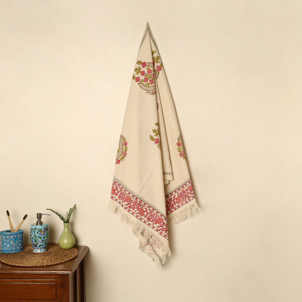 Beige - Block Printed Handloom Cotton Sanganeri Towel 57