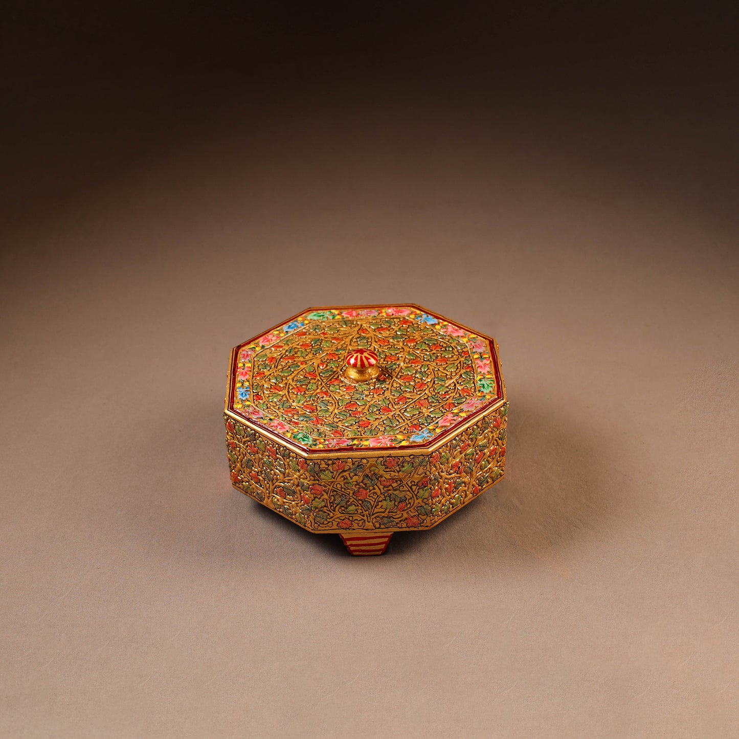 Kashmiri Handpainted Paper Mache Dry Fruit Box (8 x 8 Inch) 54