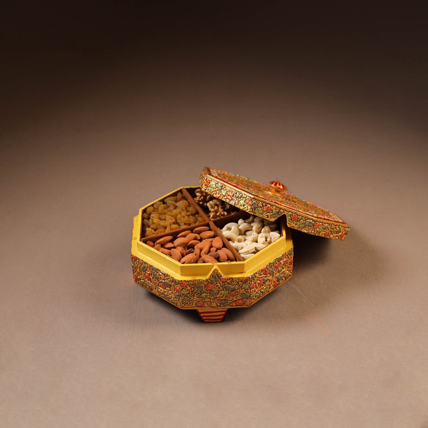 Kashmiri Handpainted Paper Mache Dry Fruit Box (8 x 8 Inch) 54