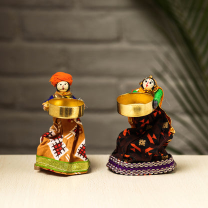 Rajasthani Puppet Couple Handmade Tealight Candle Holders (Set of 2)