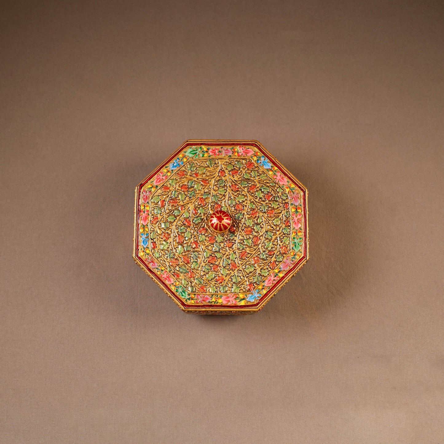 Kashmiri Handpainted Paper Mache Dry Fruit Box (8 x 8 Inch) 54