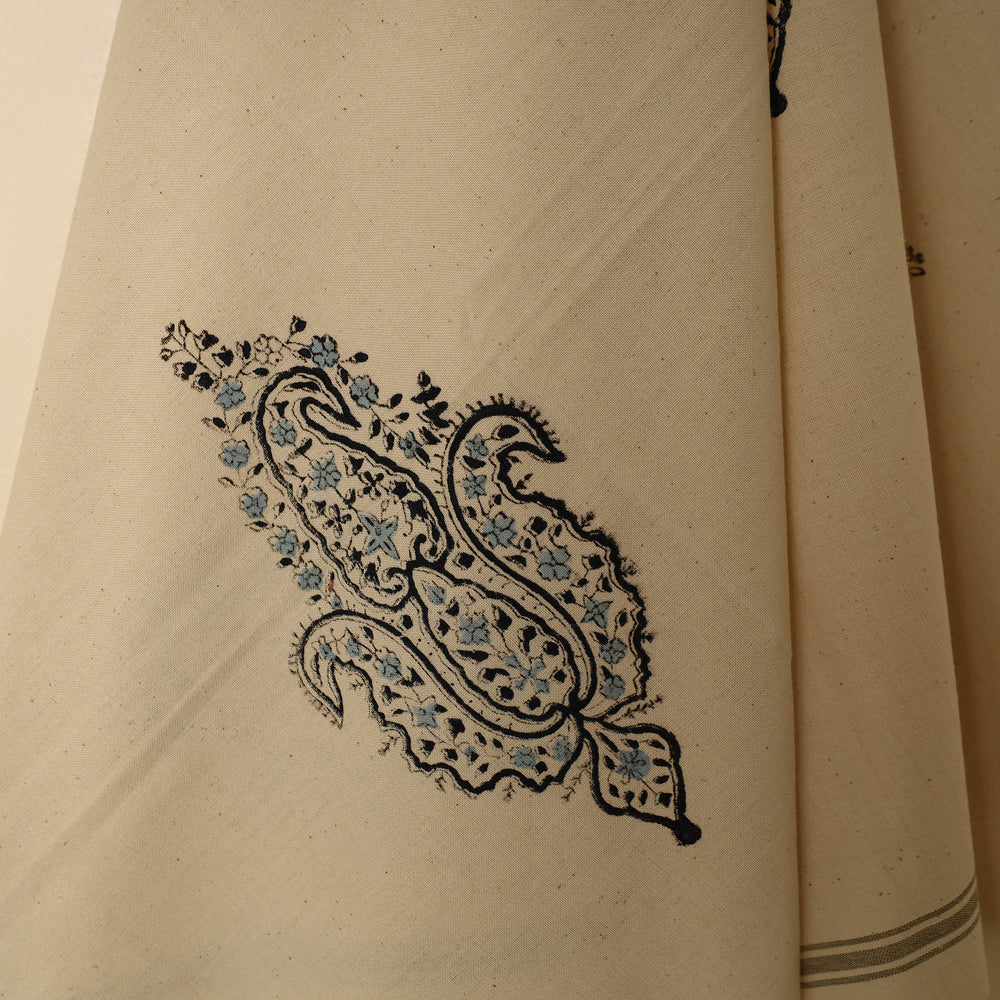 Beige - Block Printed Handloom Cotton Sanganeri Towel 60