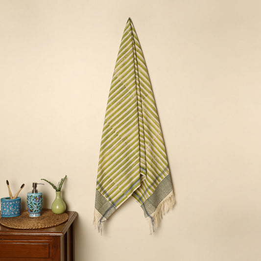 Green - Block Printed Handloom Cotton Sanganeri Towel 61