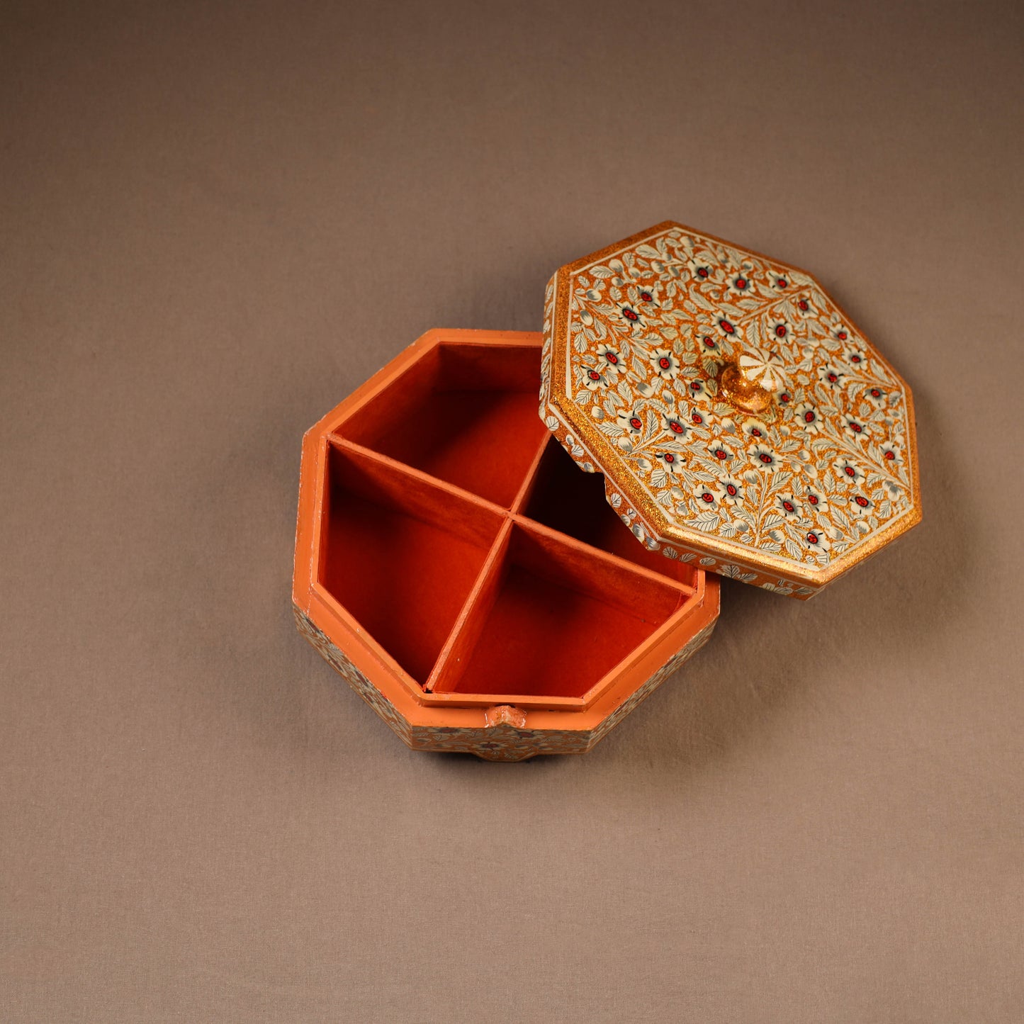 Kashmiri Handpainted Paper Mache Dry Fruit Box (8 x 8 Inch) 55