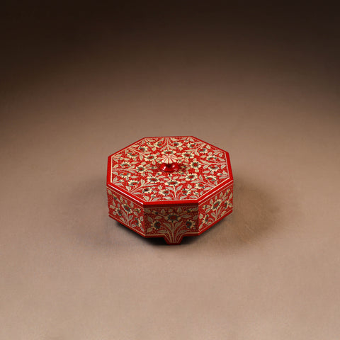Kashmiri Handpainted Paper Mache Dry Fruit Box (8 x 8 Inch) 56