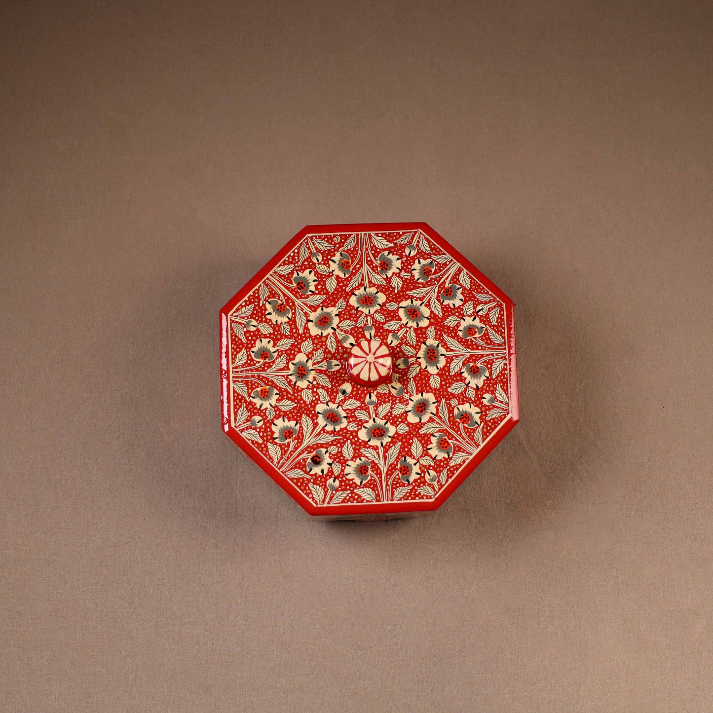 Kashmiri Handpainted Paper Mache Dry Fruit Box (8 x 8 Inch) 56