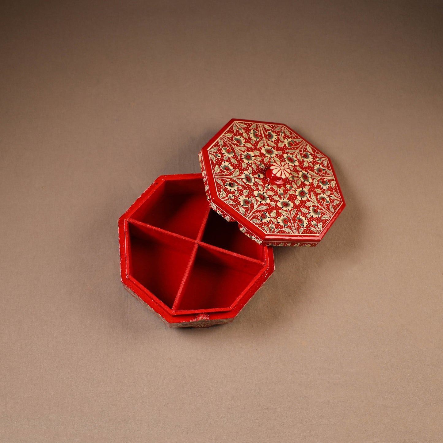 Kashmiri Handpainted Paper Mache Dry Fruit Box (8 x 8 Inch) 56