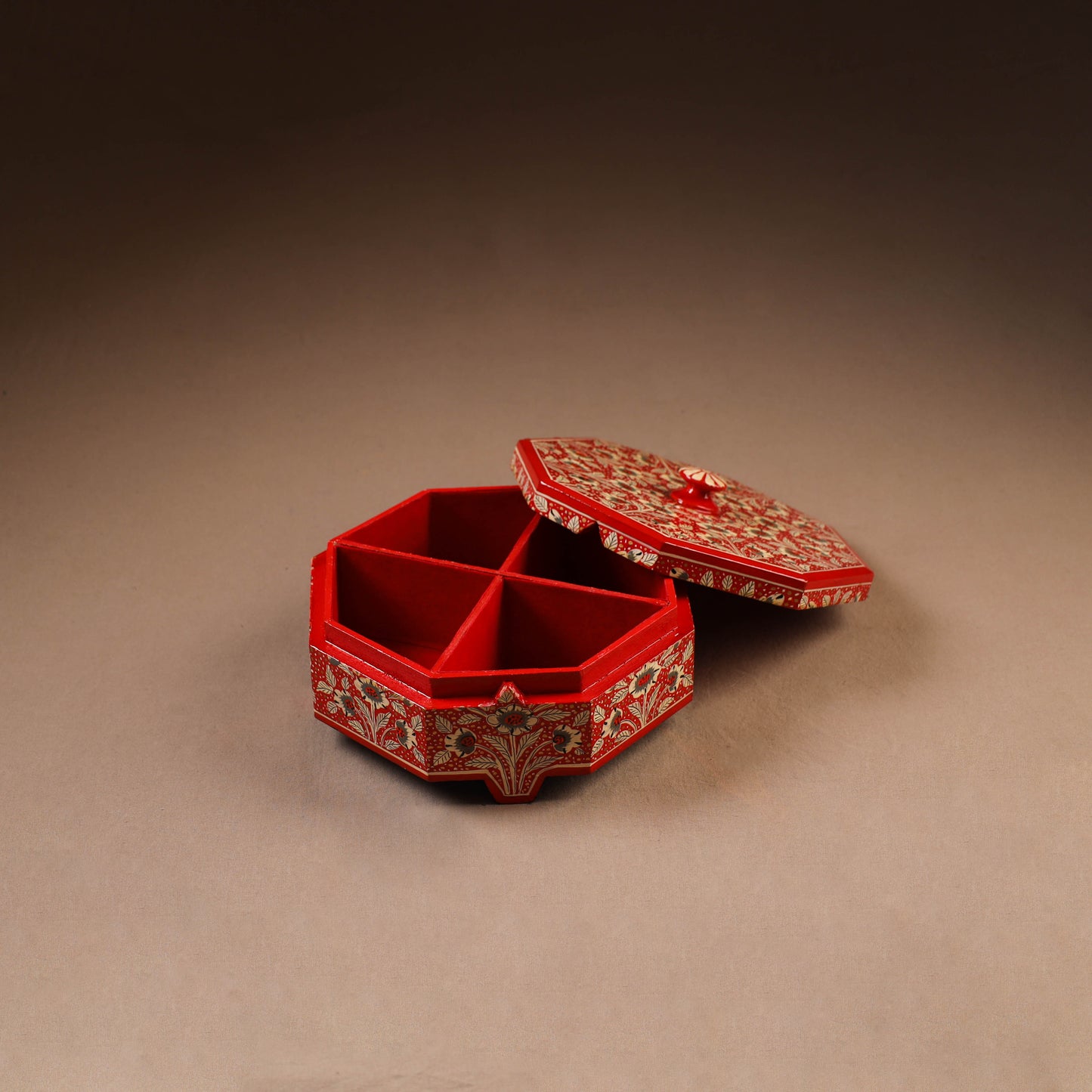 Kashmiri Handpainted Paper Mache Dry Fruit Box (8 x 8 Inch) 56