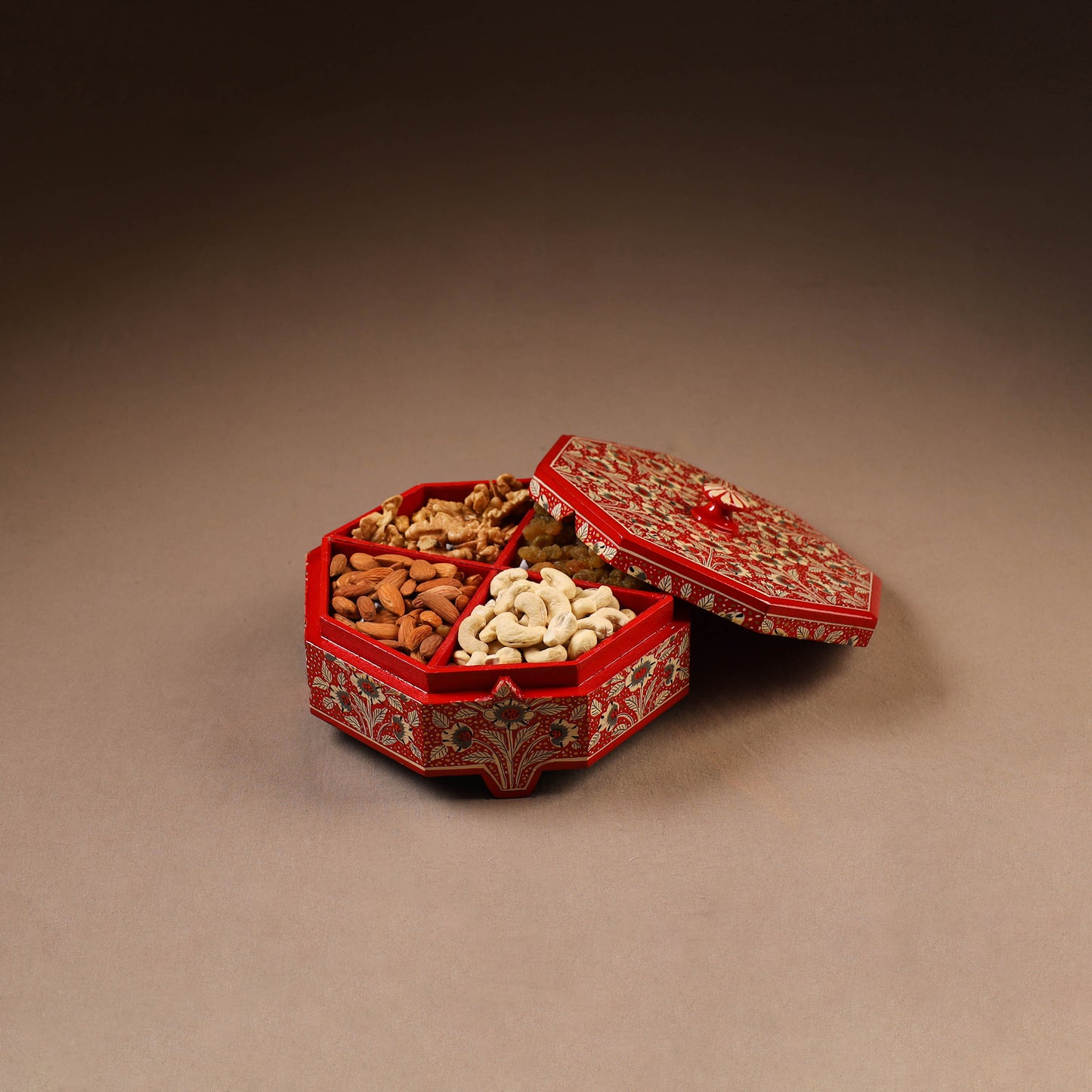 Kashmiri Handpainted Paper Mache Dry Fruit Box (8 x 8 Inch) 56