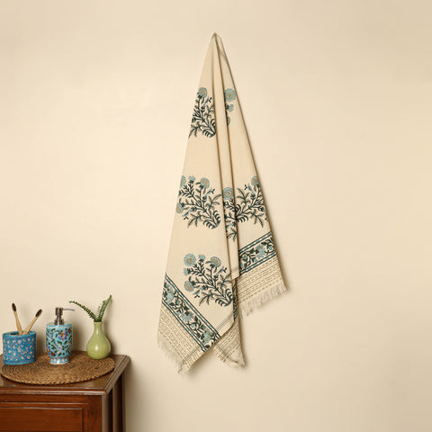 Beige - Block Printed Handloom Cotton Sanganeri Towel 63