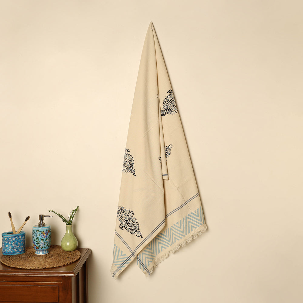 Beige - Block Printed Handloom Cotton Sanganeri Towel 64