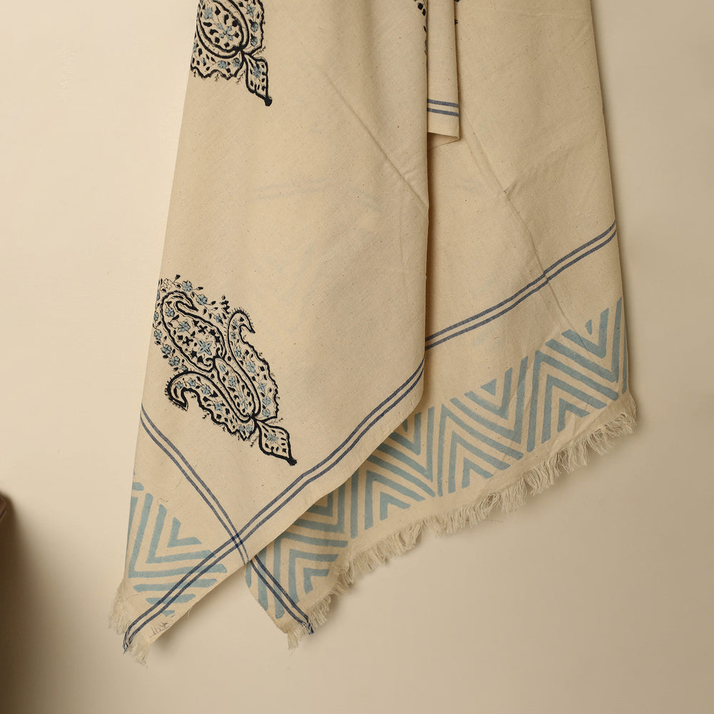 Beige - Block Printed Handloom Cotton Sanganeri Towel 64