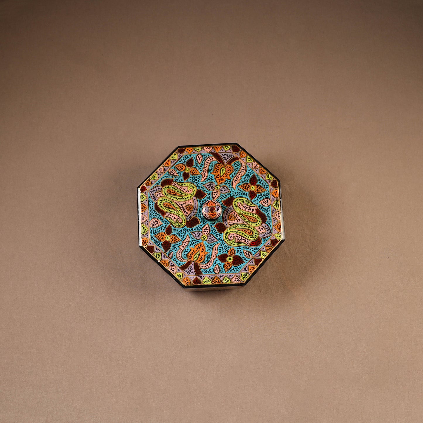 Kashmiri Handpainted Paper Mache Dry Fruit Box (8 x 8 Inch) 57